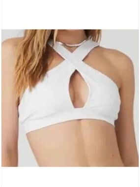 ALO Yoga White Crisscross Keyhole Crop Top